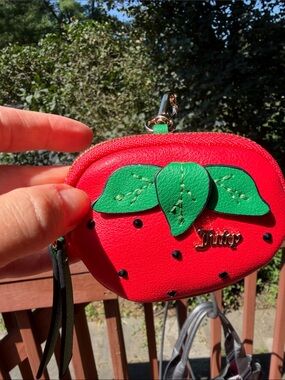 Juicy Couture Red Strawberry Coin Purse with Green Leaf Accent